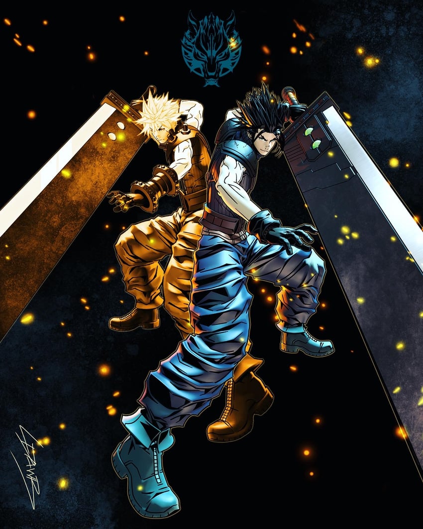 cloud strife and zack fair (final fantasy and 2 more) drawn by ldawb