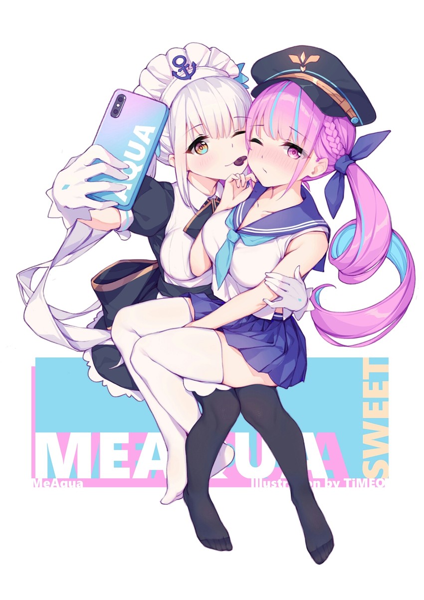 minato aqua and kagura mea (hololive and 1 more) drawn by timeo