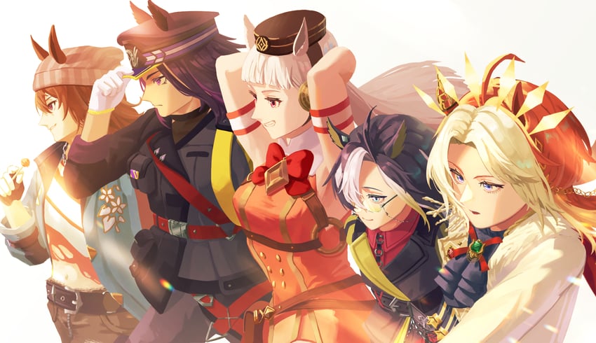gold ship, nakayama festa, orfevre, dream journey, and fenomeno (umamusume) drawn by fuduki.
