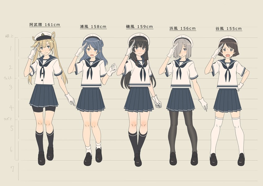 hamakaze, urakaze, isokaze, abukuma, and tanikaze (kantai collection) drawn by key_kun