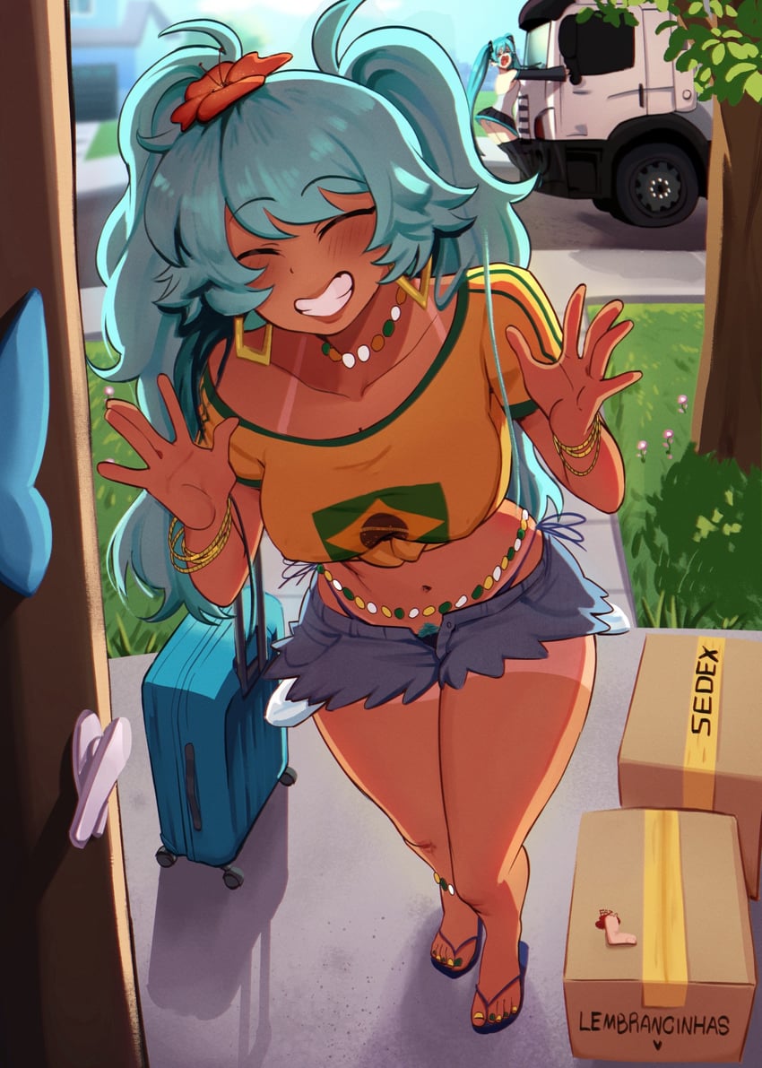 hatsune miku and brazilian miku (vocaloid and 1 more) drawn by hentaly