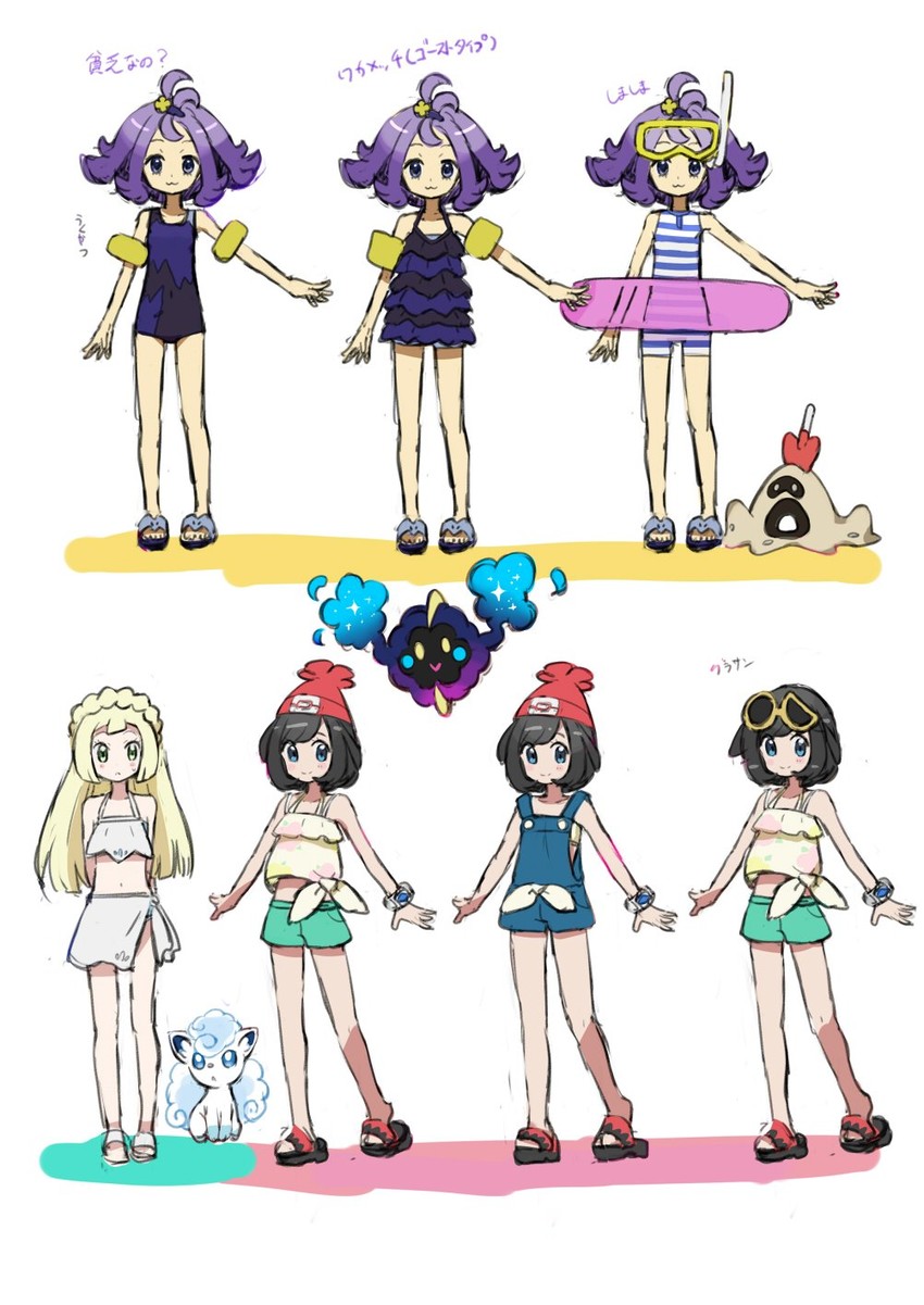 lillie, selene, alolan vulpix, acerola, cosmog, and 1 more (pokemon and 1 more) drawn by kingin