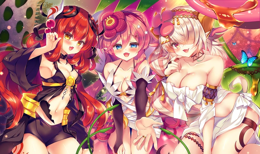 traptrix rafflesia, traptrix pinguicula, and traptrix allomerus (yu-gi-oh!) drawn by suzunone_rena
