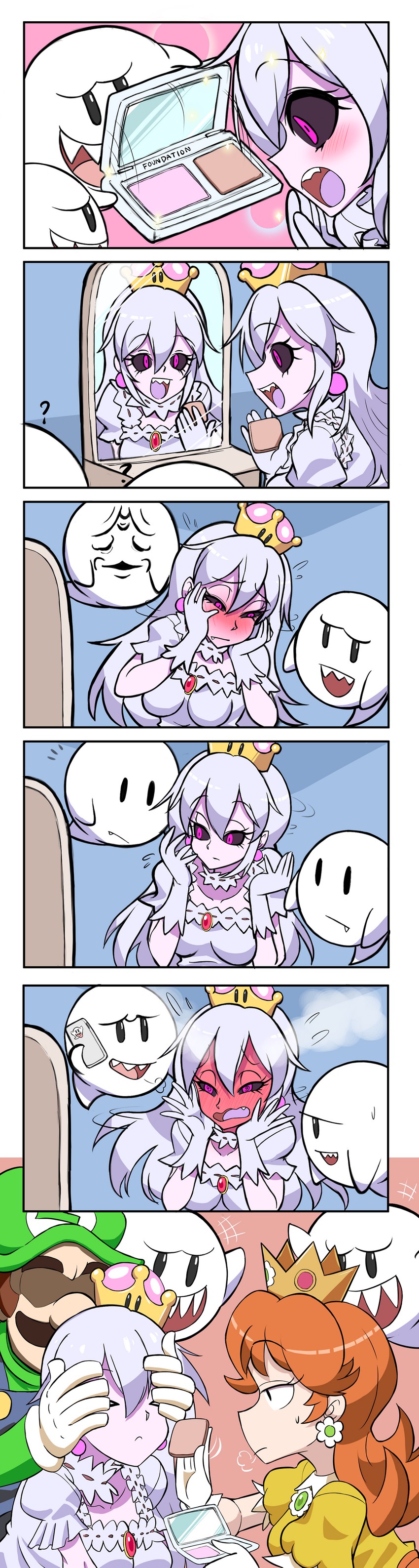luigi, princess daisy, princess king boo, and boo (mario and 2 more) drawn by jeff17