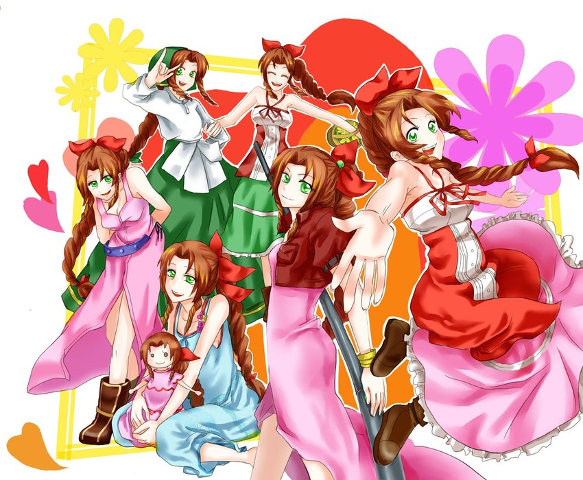 aerith gainsborough (final fantasy and 6 more) drawn by cat_princess