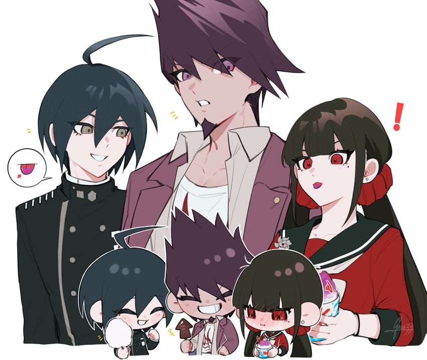 saihara shuichi, harukawa maki, and momota kaito (danganronpa and 1 more) drawn by gaba33