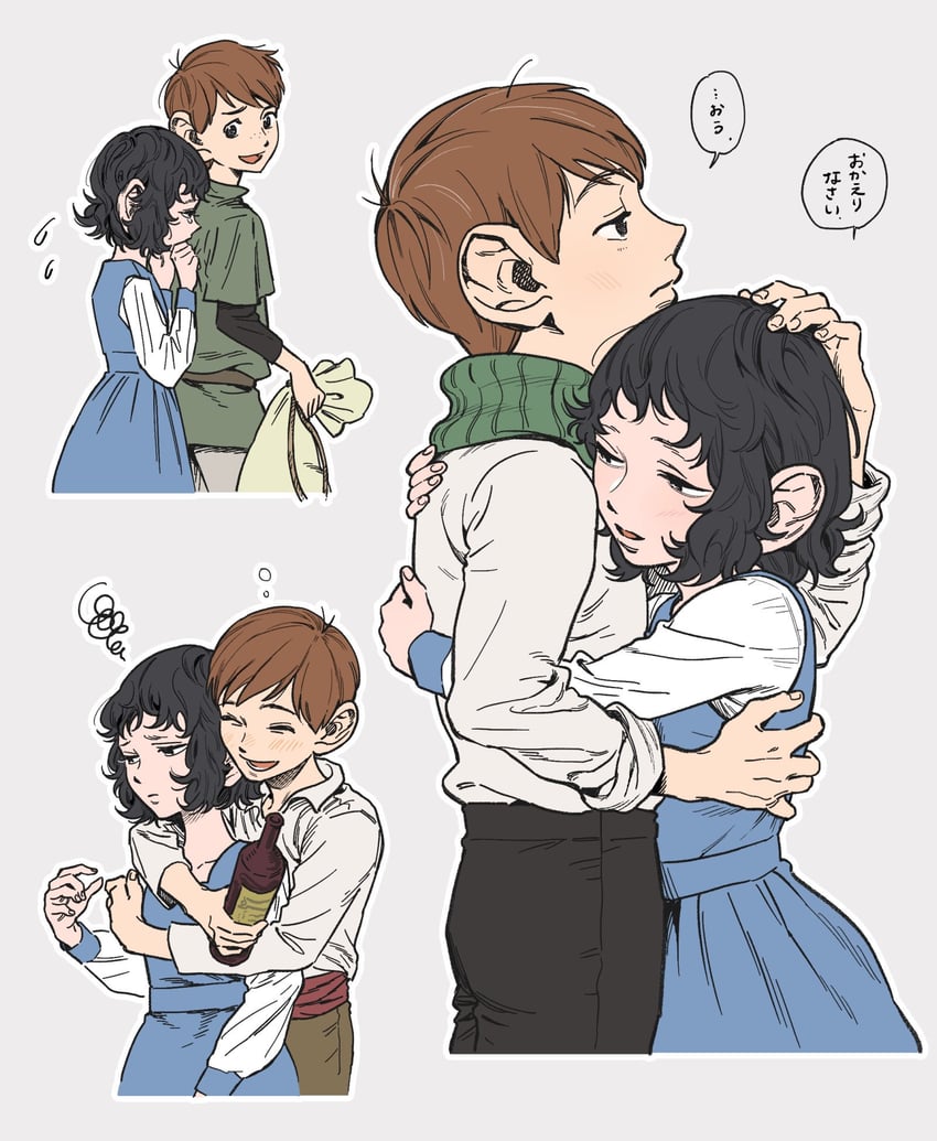 chilchuck tims and chilchuck's wife (dungeon meshi) drawn by can_o29