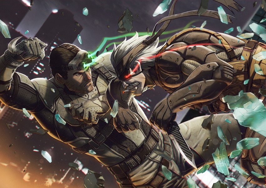 solid snake, old snake, and sam fisher (metal gear and 2 more) drawn by mar-c!