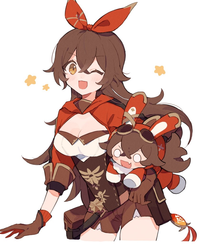 amber and baron bunny (genshin impact) drawn by tabemon_oishi
