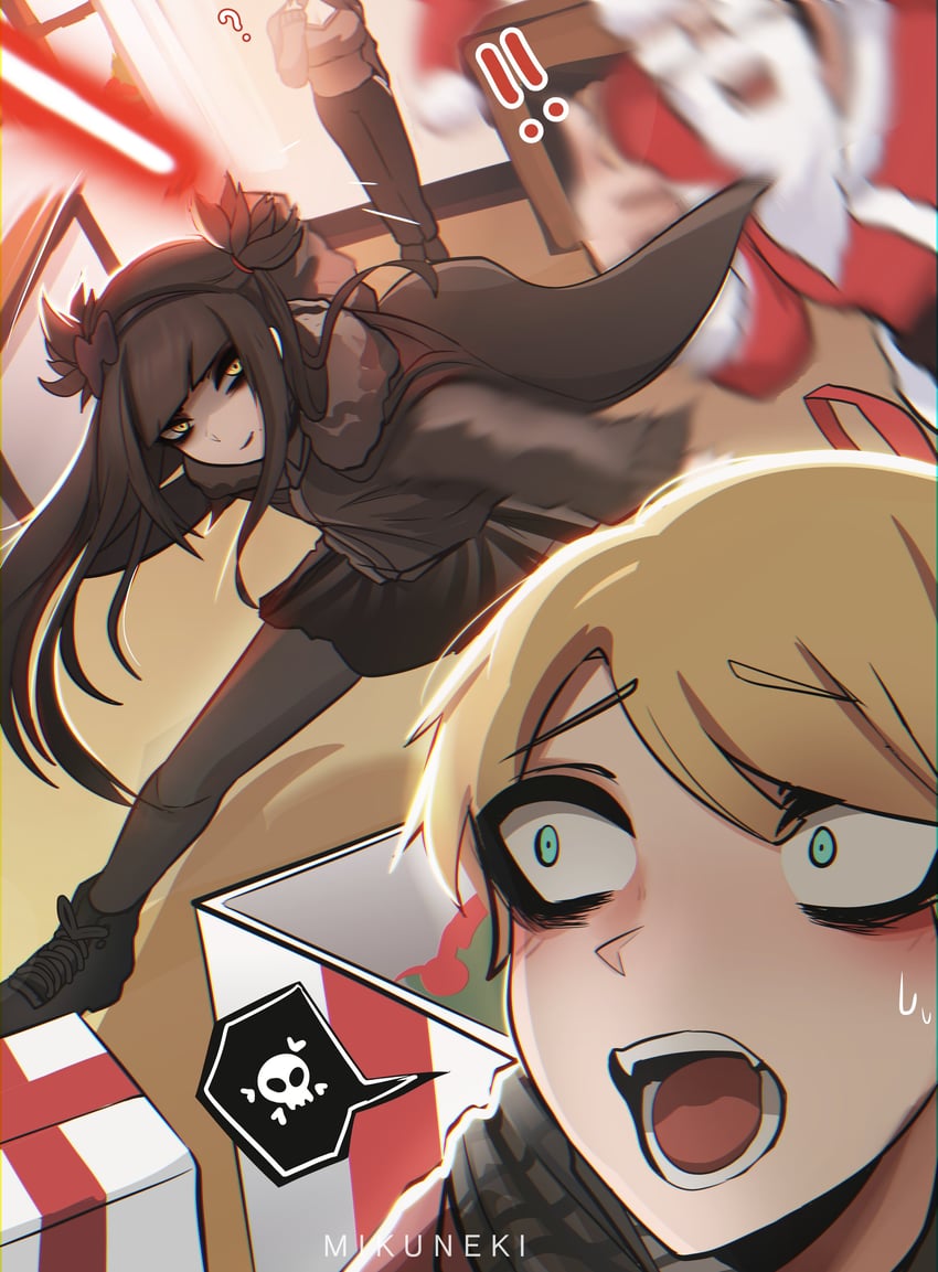 santa claus, ophelia, and tyler (original) drawn by mikuneki