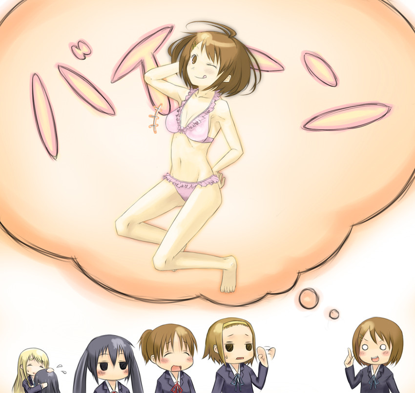 akiyama mio, nakano azusa, hirasawa yui, tainaka ritsu, kotobuki tsumugi, and 1 more (k-on!) drawn by fumitsuki_(tick_tack_works)