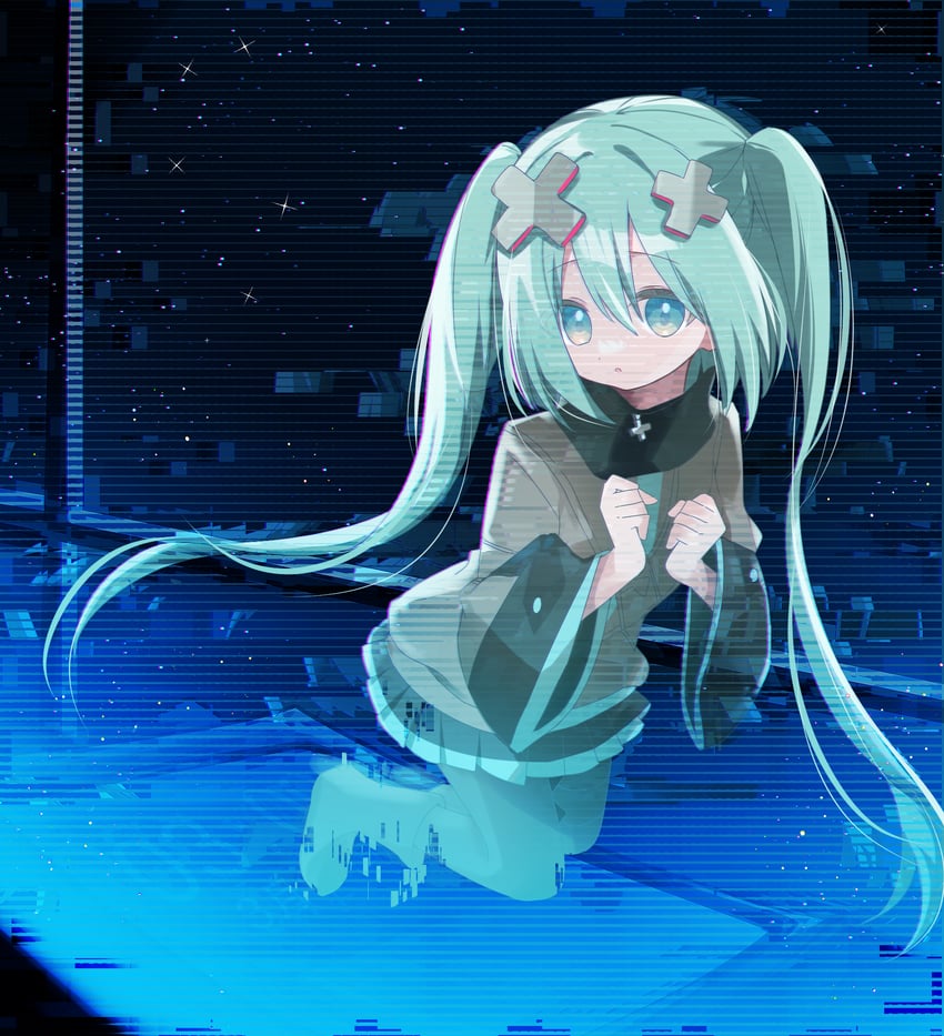 hatsune miku and batsu miku (vocaloid and 2 more) drawn by hotcake_16