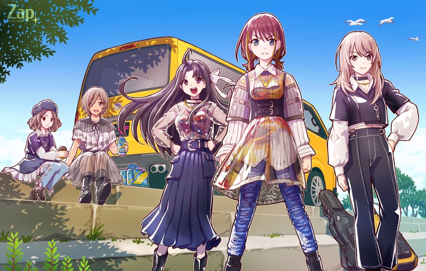 iseri nina, kawaragi momoka, awa subaru, ebizuka tomo, and rupa (girls band cry) drawn by zap