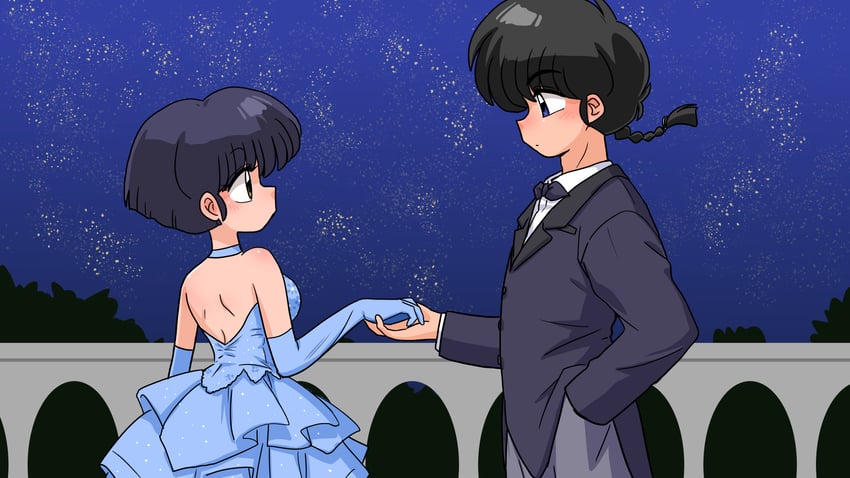 tendou akane and saotome ranma (ranma 1/2) drawn by wanta_(futoshi)
