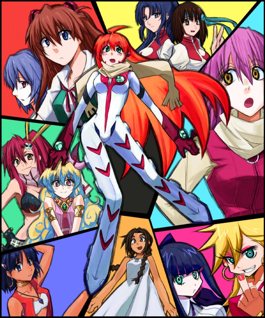 souryuu asuka langley, ayanami rei, yoko littner, stocking, nia teppelin, and 7 more (neon genesis evangelion and 8 more) drawn by kuro_(1968)