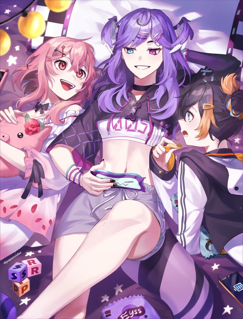 selen tatsuki, petra gurin, and rosemi lovelock (nijisanji and 1 more) drawn by papercider