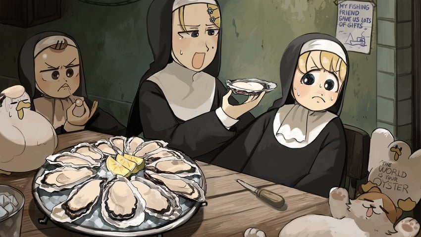 clumsy nun, froggy nun, and strict nun (little nuns) drawn by diva_(hyxpk)