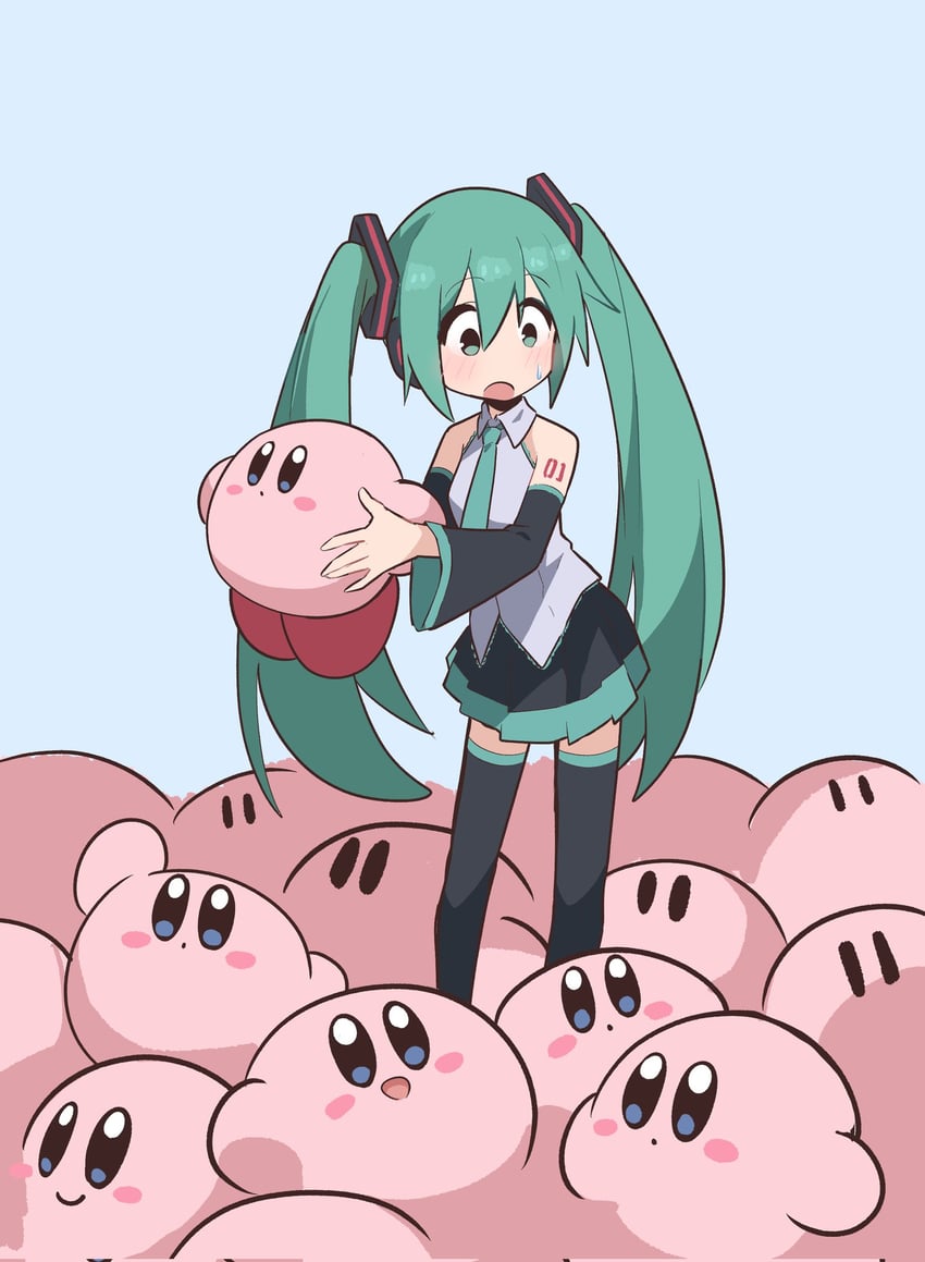 hatsune miku and kirby (vocaloid and 1 more) drawn by poyo_party