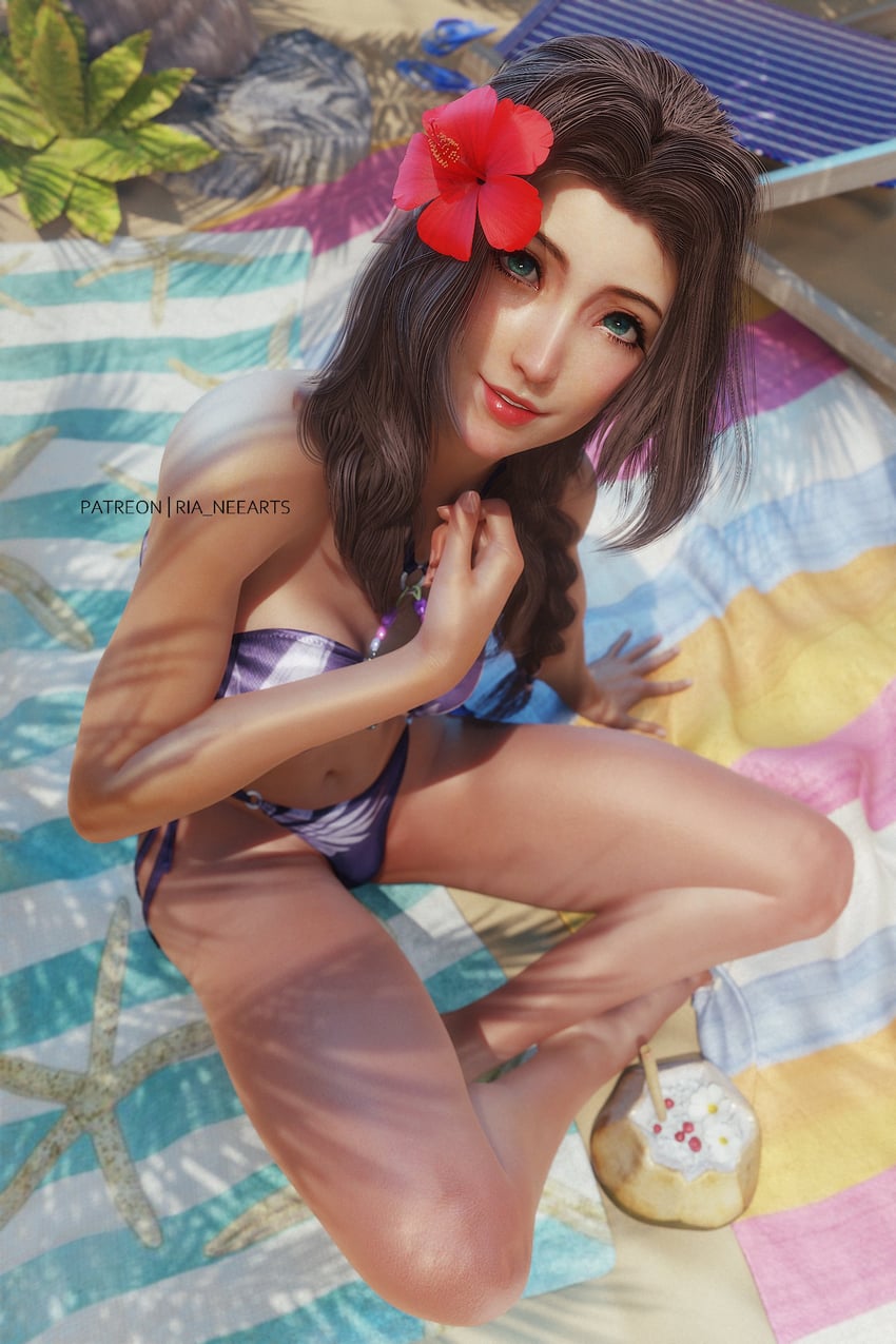 aerith gainsborough (final fantasy and 2 more) drawn by ria_(baka-neearts)