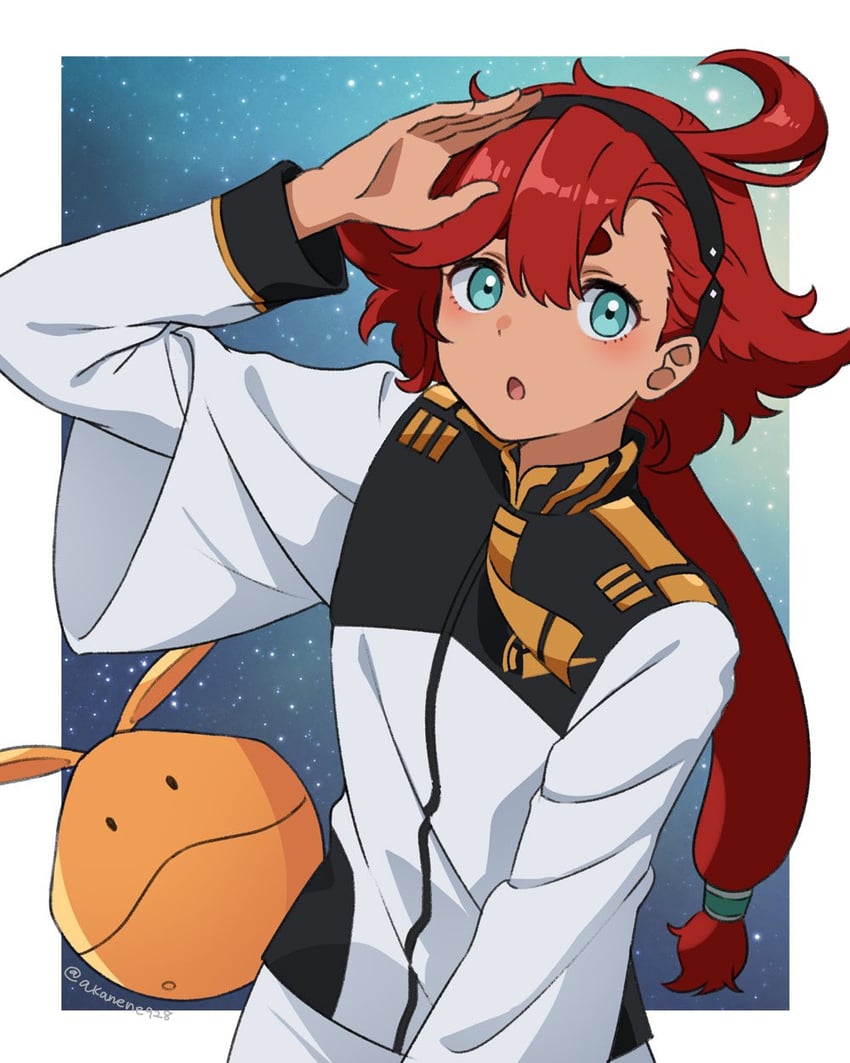 suletta mercury and haro (gundam and 1 more) drawn by akane_(akaneoekaki0928)