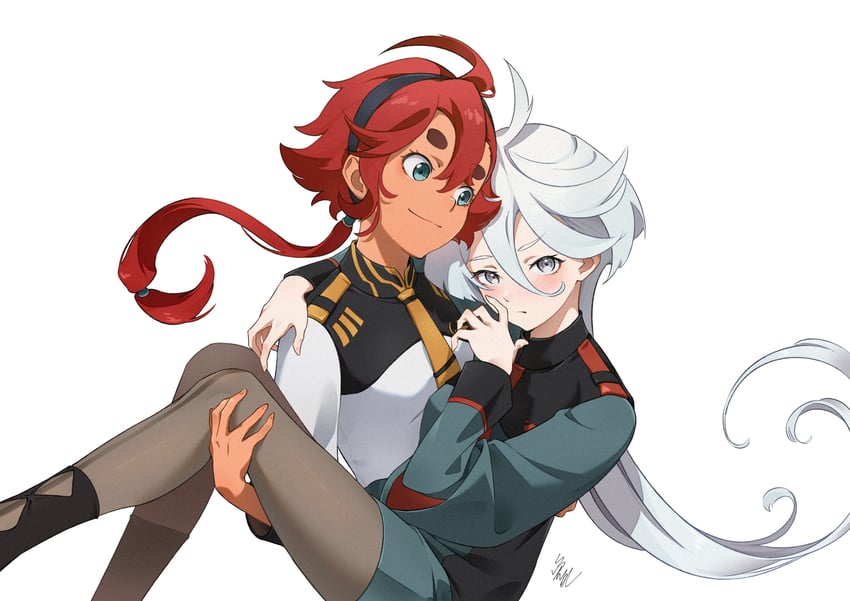 suletta mercury and miorine rembran (gundam and 1 more) drawn by mian_li