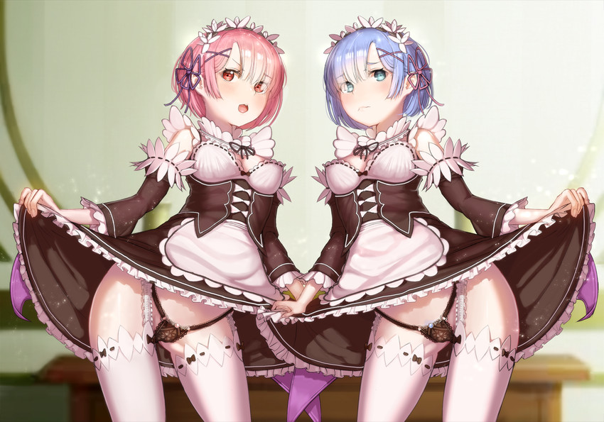 rem and ram (re:zero kara hajimeru isekai seikatsu) drawn by bangosu