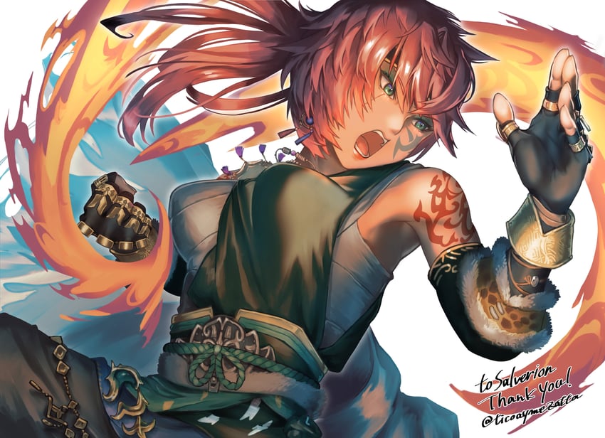 warrior of light, monk, and linmei quan (original and 2 more) drawn by ticoayme