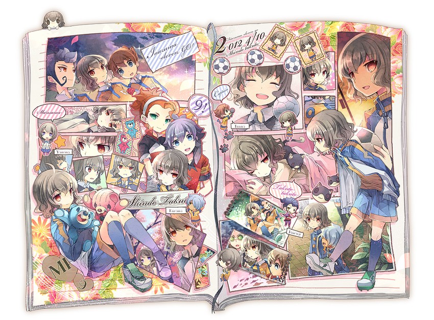 shindou takuto, matsukaze tenma, tsurugi kyousuke, kidou yuuto, yamana akane, and 2 more (inazuma eleven go and 1 more) drawn by fruit_punch