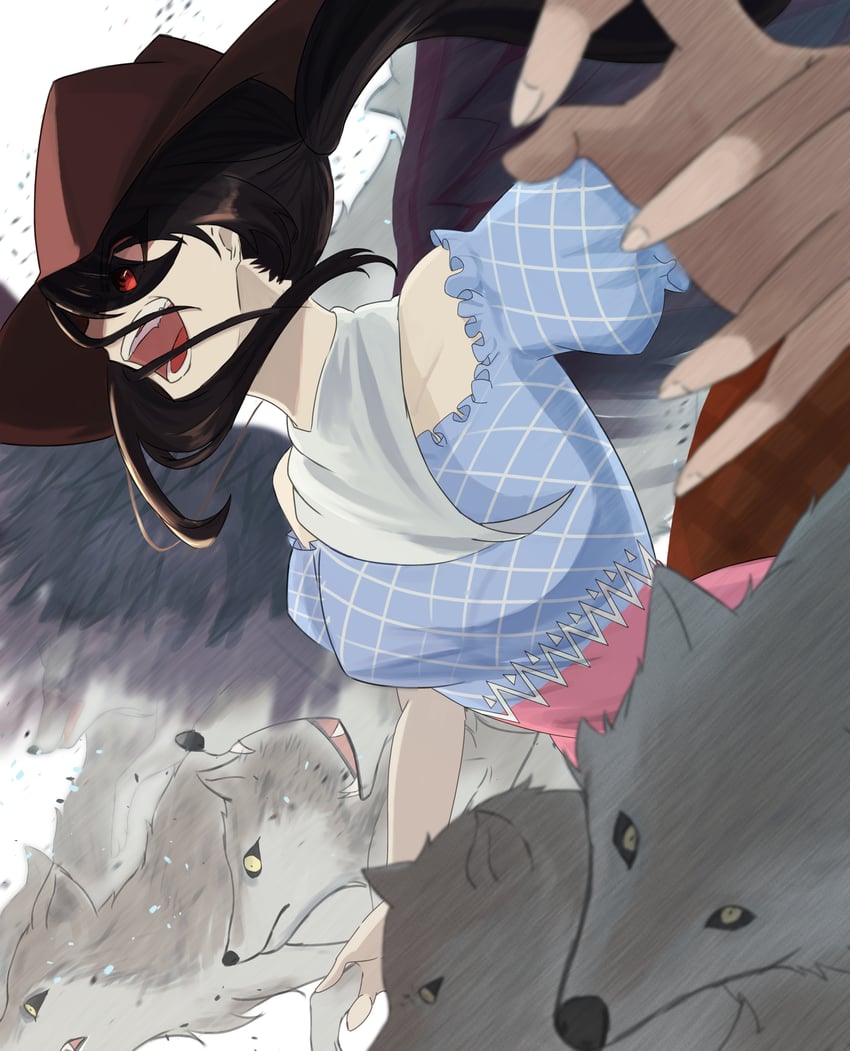 kurokoma saki and wolf spirit (touhou) drawn by tortempole4