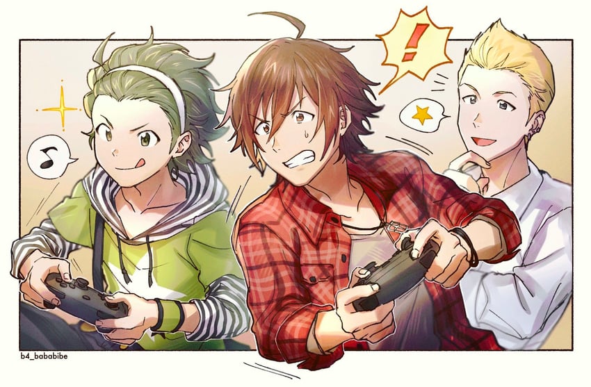 amagase touma, mitarai shouta, and ijuuin hokuto (idolmaster and 1 more) drawn by b4_bababibe