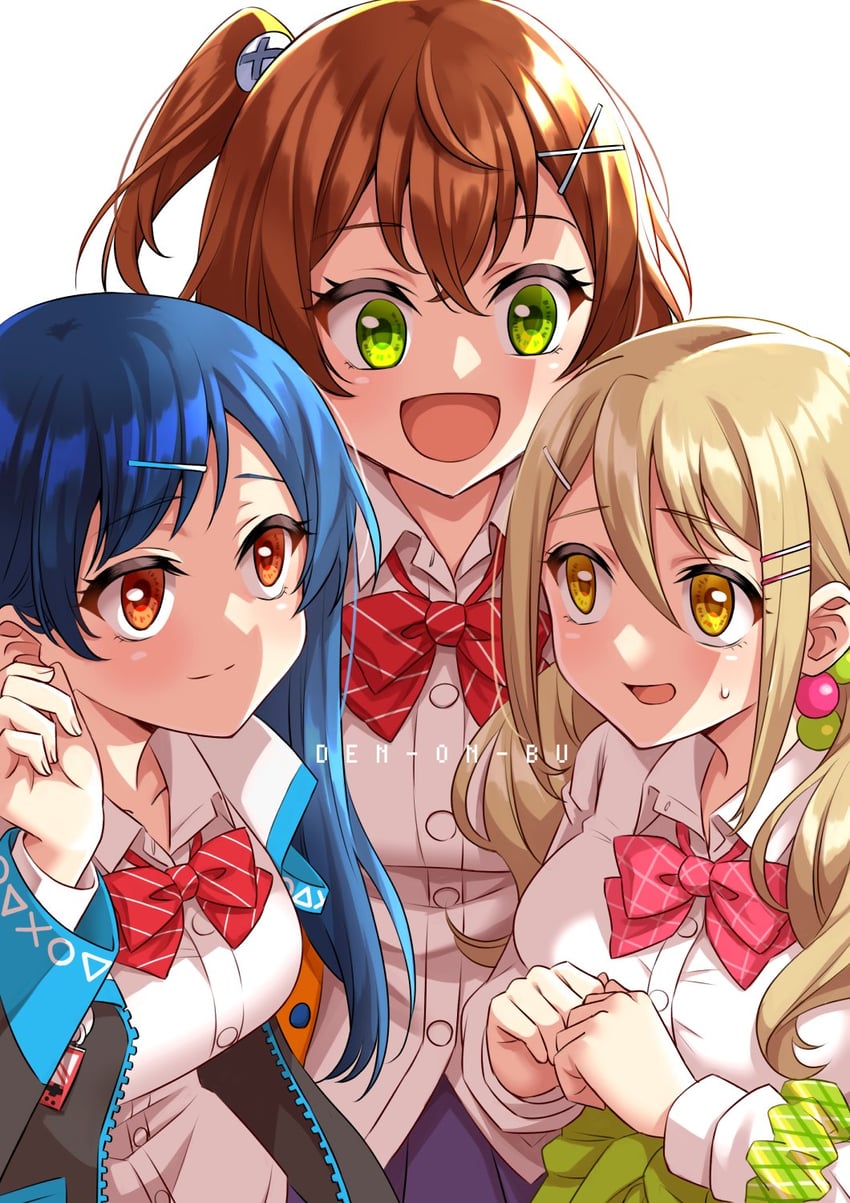 hidaka reina, shinonome kazune, and kayano futaba (denonbu) drawn by shiokara_(siokara_pic)