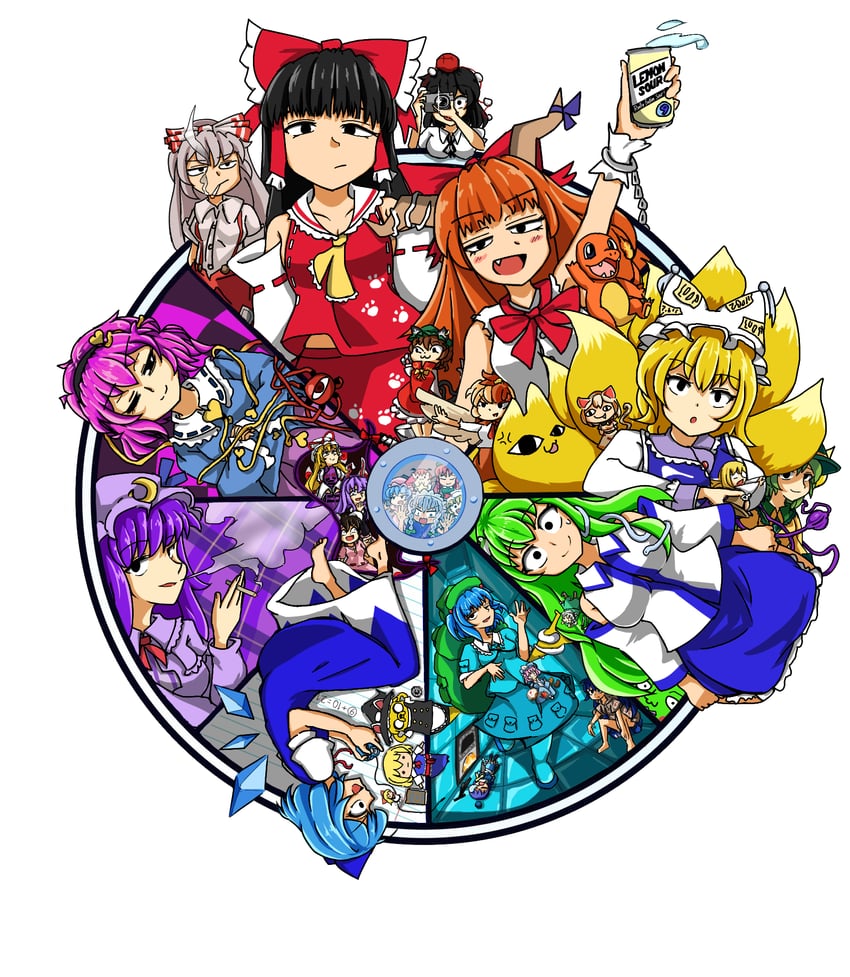 hakurei reimu, remilia scarlet, flandre scarlet, izayoi sakuya, kochiya sanae, and 22 more (touhou and 4 more) drawn by misair0