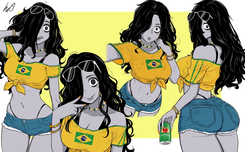 hatsune miku, brazilian miku, yamamura sadako, and brazilian sadako (vocaloid and 1 more) drawn by lughost