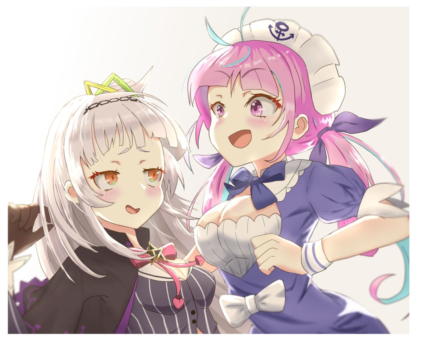 minato aqua and murasaki shion (hololive) drawn by ponkotsu_corn
