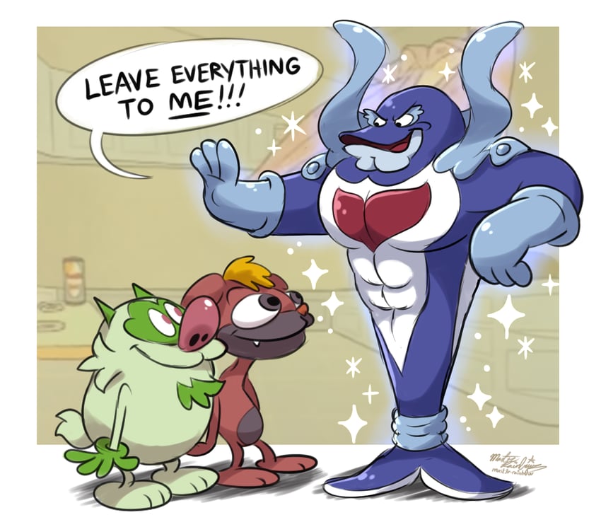 sprigatito, palafin, and maschiff (pokemon and 1 more) drawn by mast3r-rainb0w