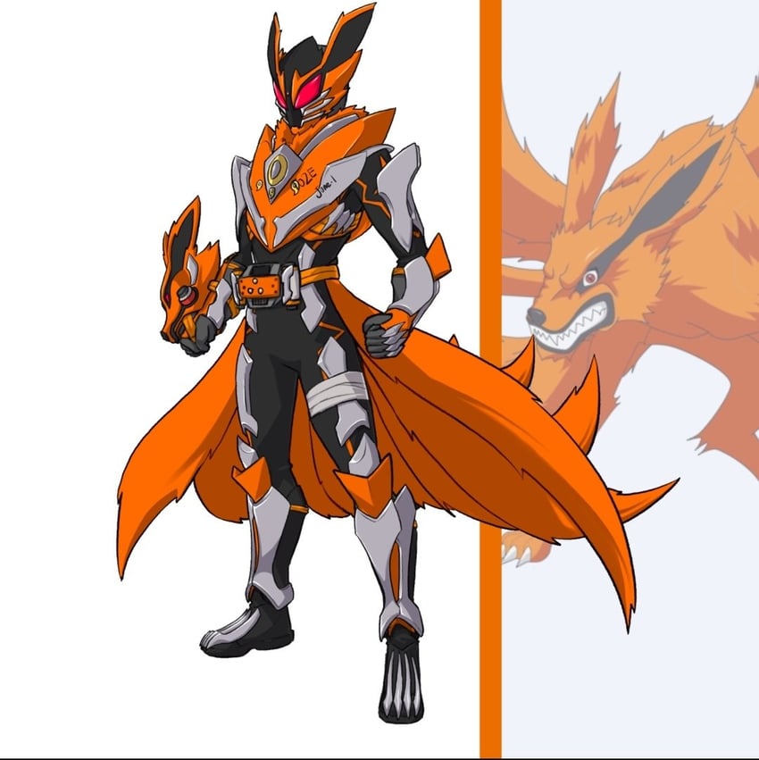 kurama and kamen rider goh (naruto and 2 more) drawn by to_ze