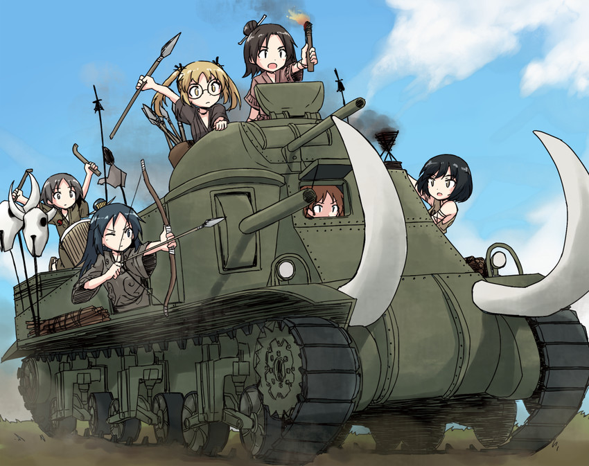 sawa azusa, utsugi yuuki, yamagou ayumi, sakaguchi karina, oono aya, and 1 more (girls und panzer and 1 more) drawn by kakizaki_(chou_neji)