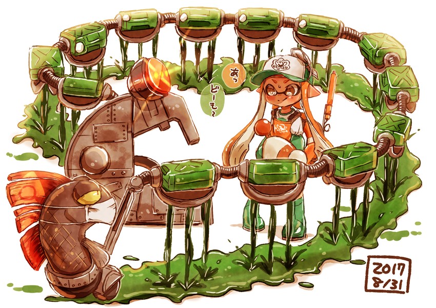 inkling player character, inkling girl, and steel eel (splatoon and 1 more) drawn by harutarou_(orion_3boshi)
