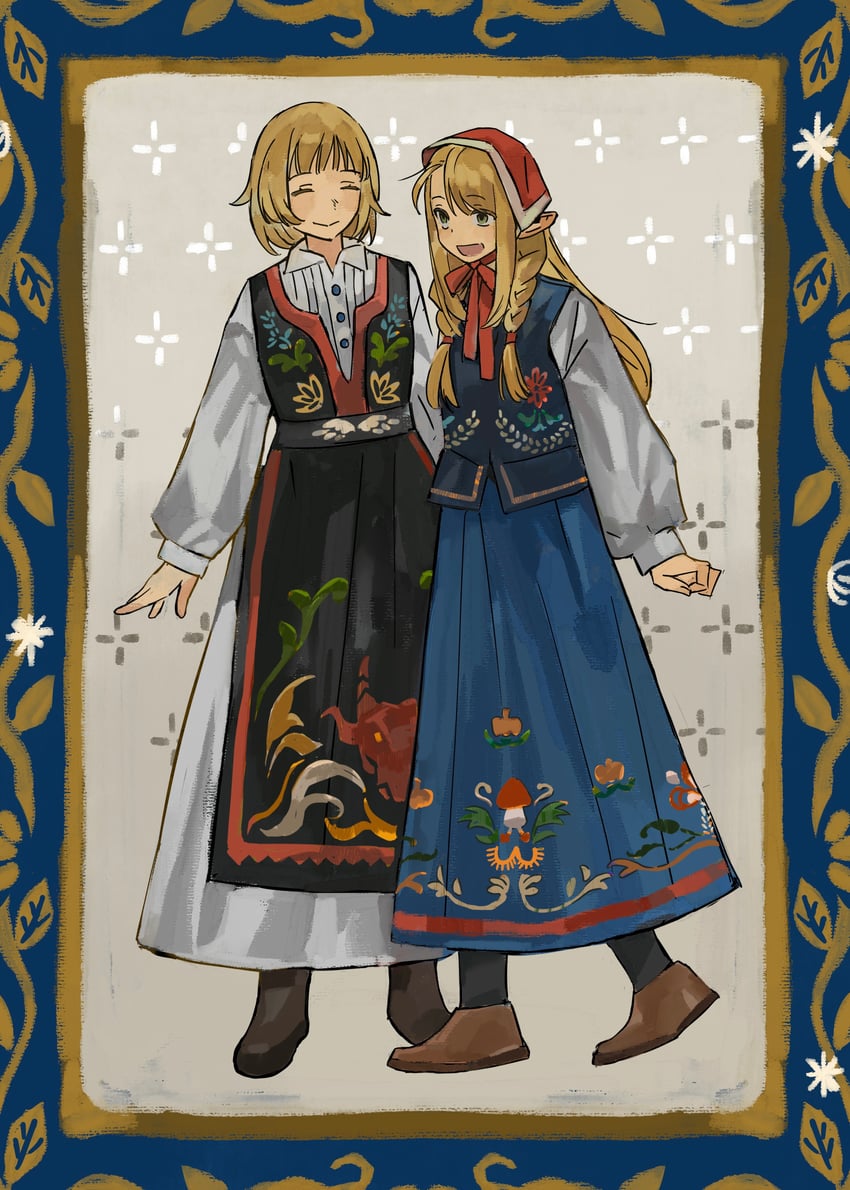 marcille donato, falin touden, and walking mushroom (dungeon meshi) drawn by haxinssy