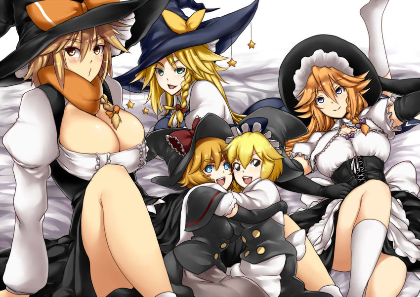 kirisame marisa, meguru, yuuhi, ruka, akane, and 1 more (touhou and 1 more) drawn by tobisawa