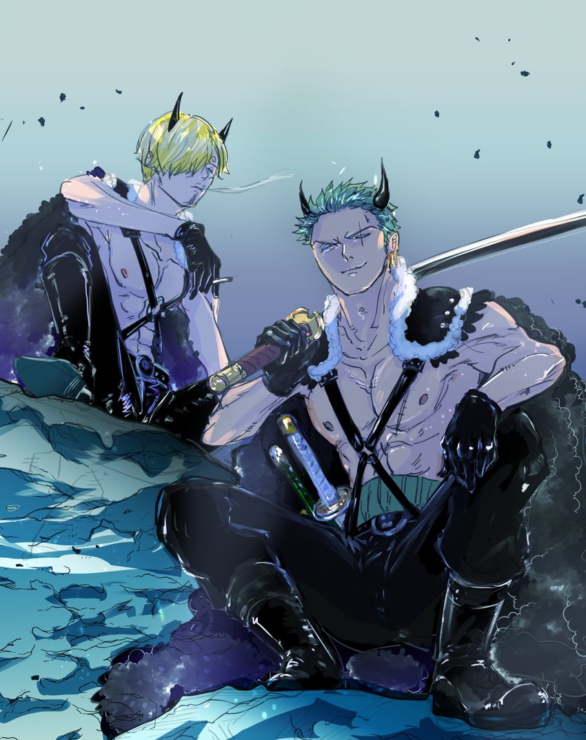 roronoa zoro and sanji (one piece) drawn by rico_opps