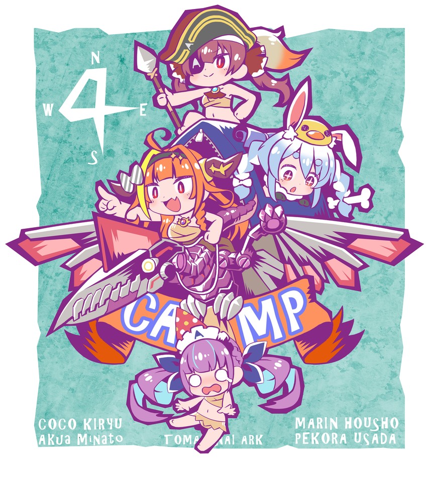 houshou marine, usada pekora, minato aqua, and kiryu coco (hololive and 1 more) drawn by chaki_(teasets)