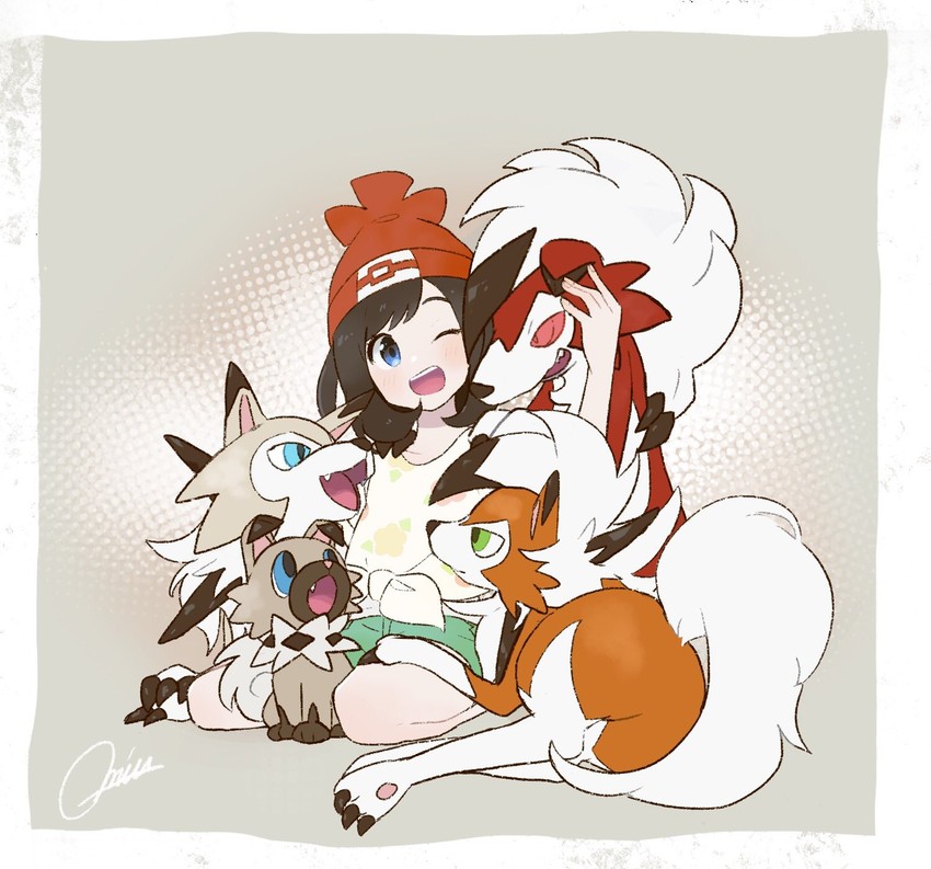 selene, lycanroc, and rockruff (pokemon and 1 more) drawn by miu_(miuuu_721)