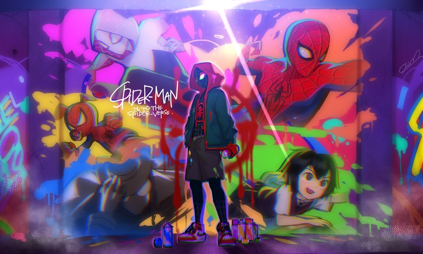 spider-man, spider-gwen, peni parker, spider-man noir, and spider-ham (marvel and 3 more) drawn by masami_chie