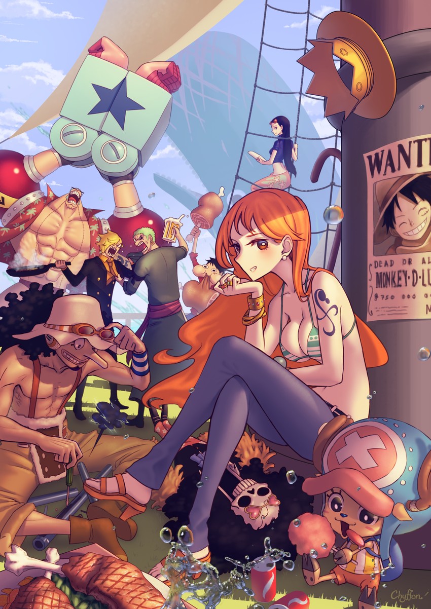 nami, monkey d. luffy, nico robin, roronoa zoro, sanji, and 5 more (one piece) drawn by chyffon