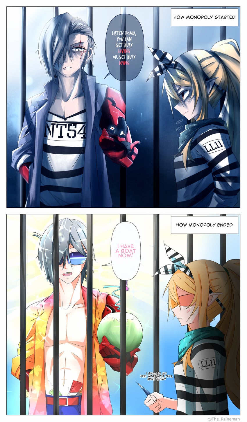 pomu rainpuff and fulgur ovid (nijisanji and 2 more) drawn by the_raineman