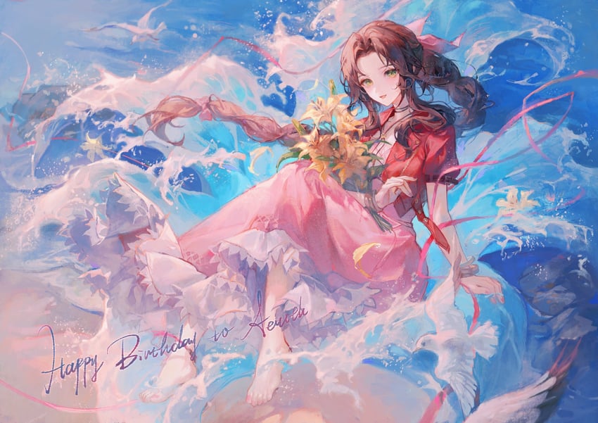 aerith gainsborough (final fantasy and 1 more) drawn by maccha_(mochancc)