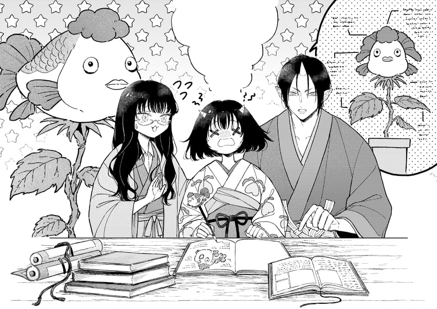 hoozuki, peach maki, and miki (hoozuki no reitetsu) drawn by neginoaoitokoro