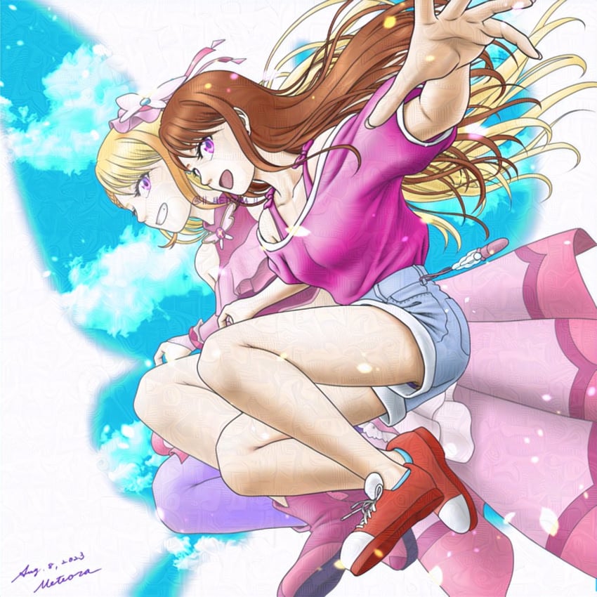 hijiri ageha and cure butterfly (precure and 1 more) drawn by meteora_(pixiv50652336)