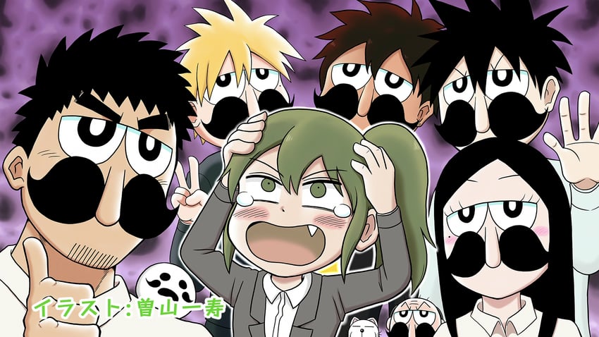 igarashi futaba, takeda harumi, sakurai touko, kurobe natsumi, kazama souta, and 1 more (senpai ga uzai kouhai no hanashi) drawn by soyama_kazutoshi